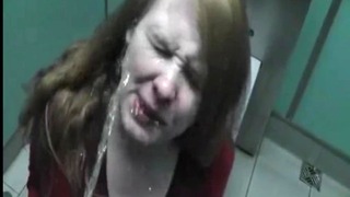 Piss and drink in public toilet