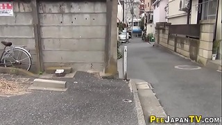 Japanese Relieves Herself Piss Outdoor