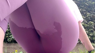 In a Yard Full of People, Your Friend Gets Her Tight Leggings Completely Wet in Sexy Pee