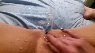 Fingering Pussy, Colossal Squirt Leaves Puddle in amateur Bed