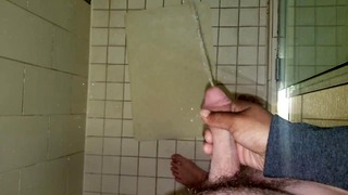Dick Envy. Shooting His Piss All Over in the Resort Shower! Holding His Dick When He Pees.