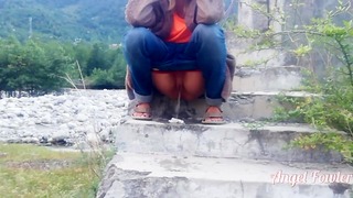 Shameless Chick Peeing On The Stairs Of The Bridge – 1080 Hd Angel Fowler