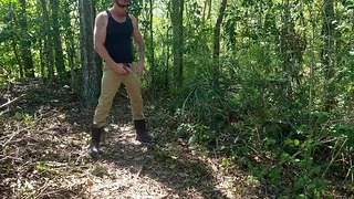 She Watches Sexy Guy Take A Piss Outdoors