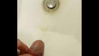 University Bathroom: Student Clamps His Urethra And Pisses In The Sink And Often Spits On His Cock