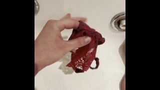 Girl Pissing On Her Dirty Panties. Very Wet And Shameless
