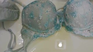 Hentai Boy Is Peeing To Blue Bra And Panties. They Are Piss-Covered.
