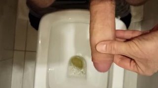 Jeg tisser på toalettet, løfter penisen min ved onani, forbereder den for å gå inn i analen.