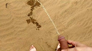 Fazendo xixi em uma praia de nudismo