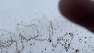 Amateur Brian public peeing pissing spelling his name in the snow