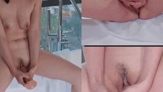 Asian Girl Masturbates With Big Dildo, Creamy Squirt & Pee On Camera