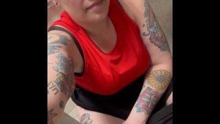 BBW MILF pees in public restroom