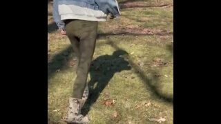 Chinese Milf Walk In Park Peeing In Pants.