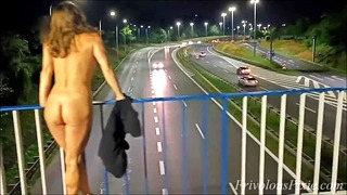 Crazy Milf Totally Naked Over The Highway. She Was Pissed On Her Clothes.