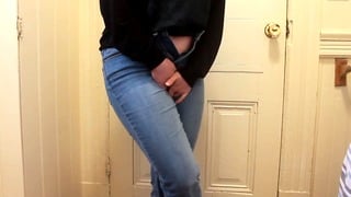 Desperate Piss In Jeans While Waiting For The Bathroom