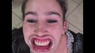 French Maid Tries To Drink Her Own Piss Through Lip Retractor Funny Fail