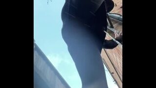 I need to pee. Catch by neighbor. Slow motion.