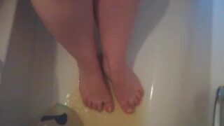 My feet pissed on by him and then me before shower