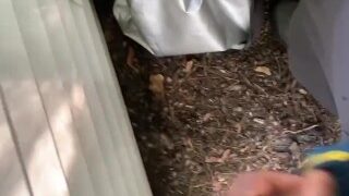 My Neighbor Is Home Early So I Couldnt Fuck His Wife! So I Pissed On His Shed Instead Almost Caught