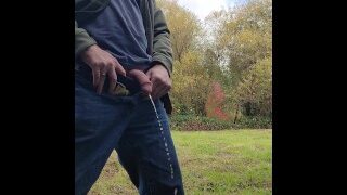 Nervous cum and pee in the park