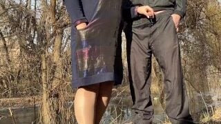 PAWG Stepmom In Pantyhose Helps Stepson Pee On The Lake