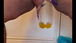 Pee Desperation: Aiming My Hot Golden Piss Into A Plastic Beer Bottle Before I Take A Drink