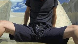 Pissing Black Athletic Shorts In Public And Cumming Inside Them