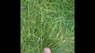 Pissing with hard cock outside