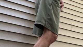 Public run pissing outside nature behind MILF mom neighbors house SHE WAS HOME moaning spotted