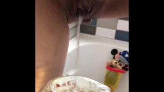 Request to pee in measuring cup