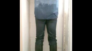 Shower time starting with piss and then fully clothed wetlook in jeans and boots