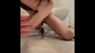 Tranny pig farts while pissing on the floor then drinks it with her cum