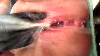 Pee very strong stream from my Pierced Pussy and my hands in Latex Glove