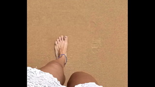 Peeing bikini public beach
