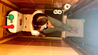 Anastasia Mistress fuck Sasha Earth slave with strap on in the toilet filming in cameras on the ceiling