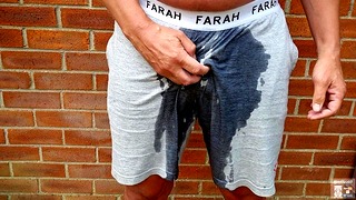 Watch me wet my shorts. Going commando and pissing myself for fun!