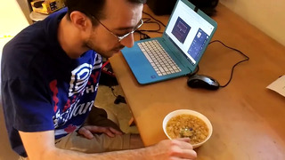 Fat Dominatrix pisses in his cereals!