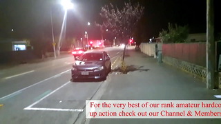 Brazen Kiwi Trashy bitch pissed on in plain view on the sidewalk as motorist yells out