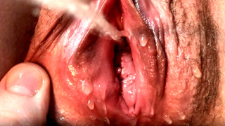 Please pee on my cock. Now I will fuck you and urinate inside. Wife gets an orgasm while I pee in her cunt. Close up.