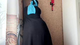 Egyptian wife in black wet panties gets horny while stretching