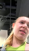 Creampie pussy. Squirting and fingering in public