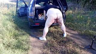 Neighbor gets lots of orgasms with squirting in public