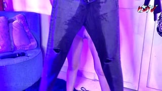 Desperate Pissing on Black Jeans Fetish